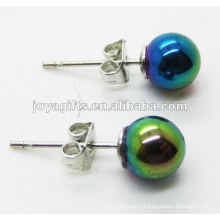 6MM Hematite Round Beads Stud Earring,Rainbow Color.
